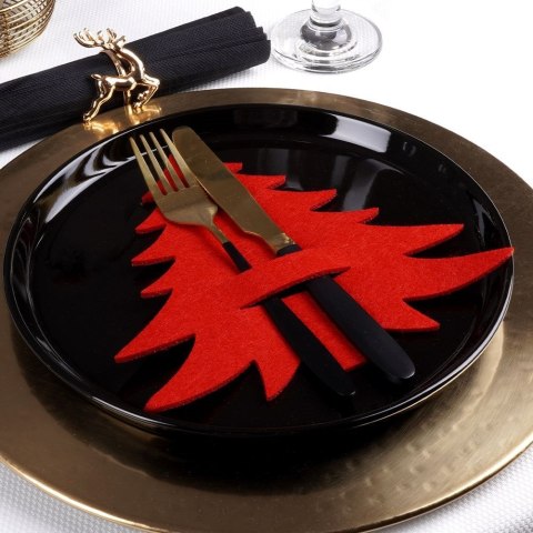 Zestaw 4 Pokrowce Etui na Sztućce Filc VILDE Świąteczna Choinka