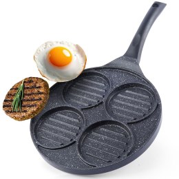 Patelnia grillowa do smażenia burgerów jajek placków granitowa 4 otwory GRANDE 26,5 cm