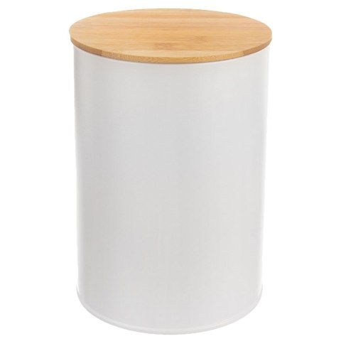 Pojemnik Kuchenny na Żywność Metalowy Biały z Bambusową Pokrywką ORION 1,3l