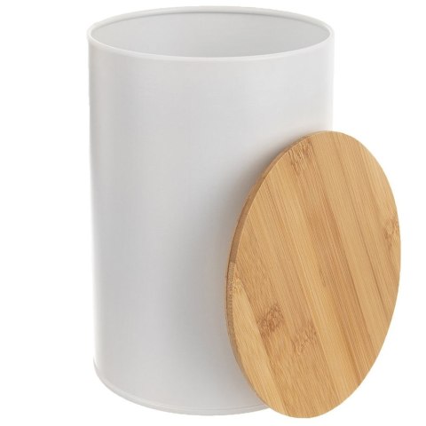 Pojemnik Kuchenny na Żywność Metalowy Biały z Bambusową Pokrywką ORION 1,3l