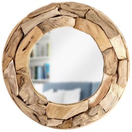 Lustro okrągłe w naturalnej drewnianej ramie wiszące ścienne łazienkowe do salonu 51 cm