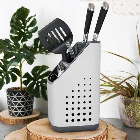 Ociekacz na Sztućce 14 x 14 x 23 cm Tworzywo Szare z Podstawką VILDE