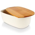 Chlebak Pojemnik na Chleb z Drewnianą Deską Kremowy VILDE 39x23,5x15,5 cm