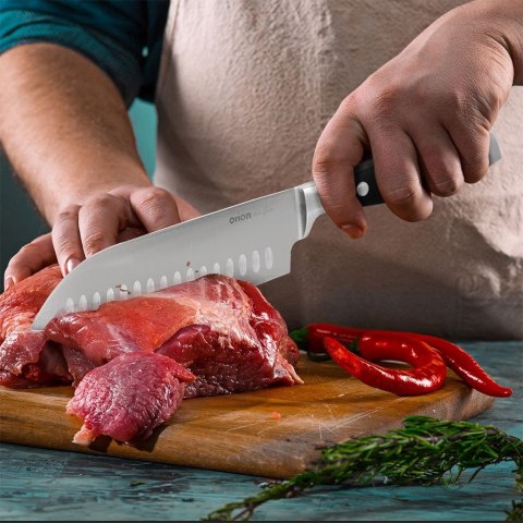 Nóż kuchenny stalowy azjatycki do siekania Santoku 33 cm Nóż kuchenny stalowy azjatycki do siekania Santoku 33 cm