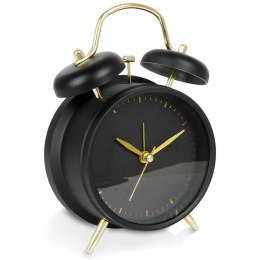 Zegarek budzik analogowy metalowy czarny złoty retro