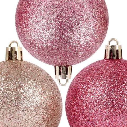 Bombki Choinkowe VILDE Różowe 6 cm Zestaw 6 szt. Nietłukące Brokatowe