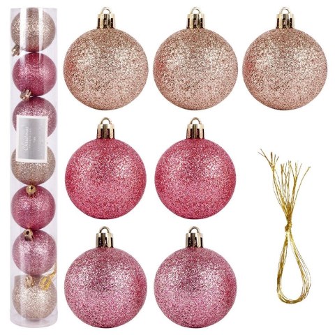 Bombki Choinkowe VILDE Różowe 5 cm Zestaw 7 szt. Nietłukące Brokatowe