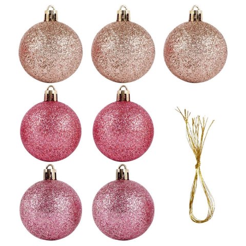 Bombki Choinkowe VILDE Różowe 5 cm Zestaw 7 szt. Nietłukące Brokatowe