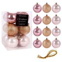 Bombki Choinkowe VILDE Różowe 6 cm Zestaw 12 szt. Nietłukące Brokat