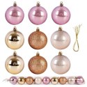 Bombki Choinkowe VILDE Różowe Złote 6 cm Zestaw 9 szt. Brokat Perła