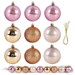 Bombki Choinkowe VILDE Różowe Złote 6 cm Zestaw 9 szt. Brokat Perła