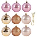 Bombki Choinkowe VILDE Różowe Złote 6 cm Zestaw 9 szt. Brokat Perła