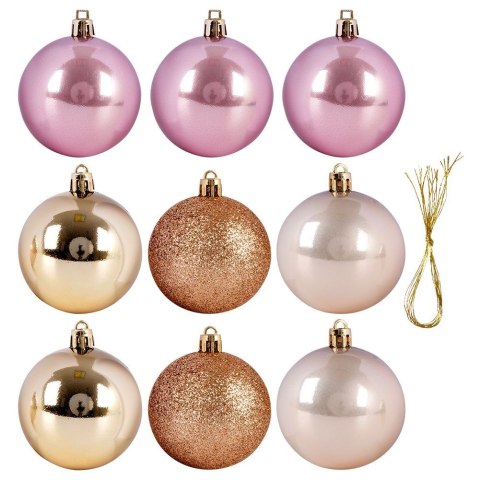 Bombki Choinkowe VILDE Różowe Złote 6 cm Zestaw 9 szt. Brokat Perła