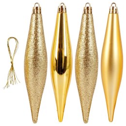 Bombki świąteczne sople nietłukące złote zestaw 4 szt. 15 cm