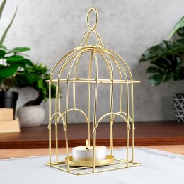 Lampion świecznik na świeczkę tealight metalowy złoty klatka dla ptaków