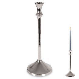 Świecznik na długą świeczkę aluminiowy srebrny 30,5 cm