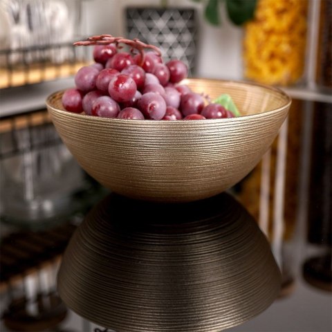 Miska Szklana Złota 15 cm 600 ml Prążkowana Mycie Ręczne VILDE