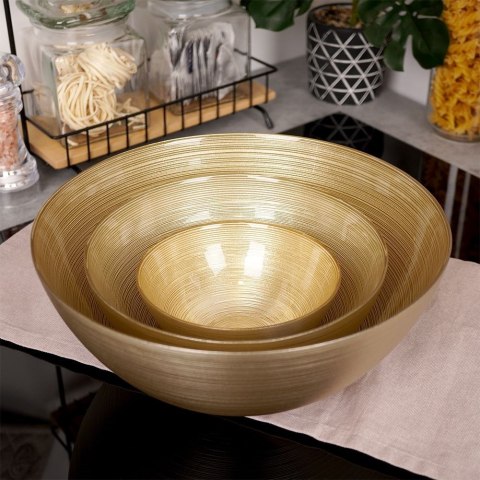Miska Szklana Złota 15 cm 600 ml Prążkowana Mycie Ręczne VILDE