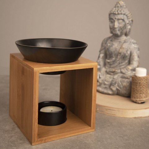 Kominek zapachowy bambusowy porcelanowy czarny 12x11x14 cm Kominek zapachowy bambusowy porcelanowy czarny 12x11x14 cm