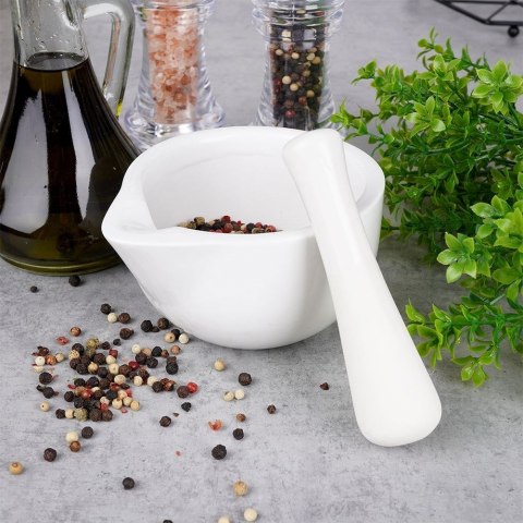 Moździerz z Tłuczkiem do Przypraw Porcelanowy Biały Houseware