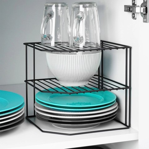 Półka Kuchenna Metalowa Czarna Narożna Loft 3-Poziomowa VILDE 22x22x21 cm