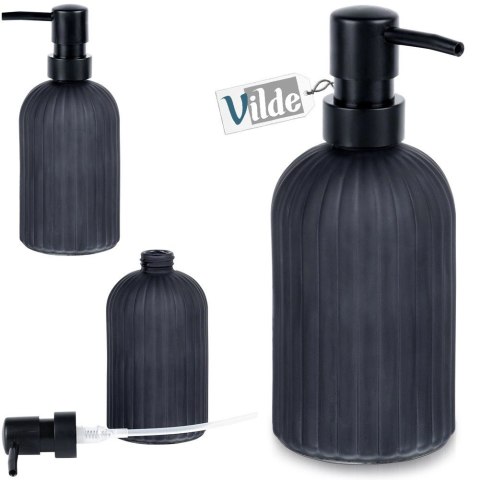 Dozownik do Mydła VILDE 400 ml Szklany Czarny Mat Ryflowany z Blokadą