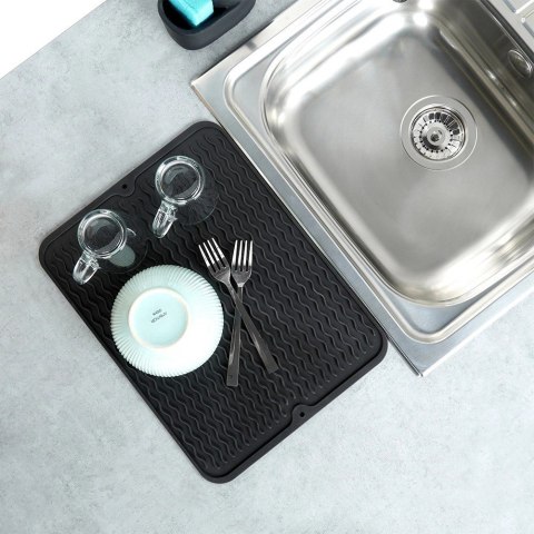 Mata do Suszenia Naczyń 40 x 30 cm Silikonowa Czarna Zwijana VILDE