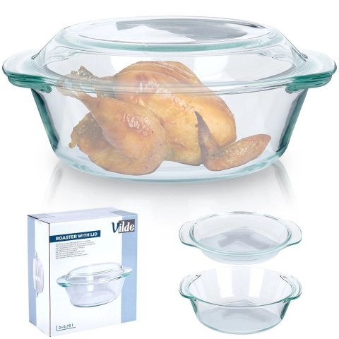 Naczynie Żaroodporne z Pokrywką do Pieczenia Szklane Małe VILDE 2 L + 750ml