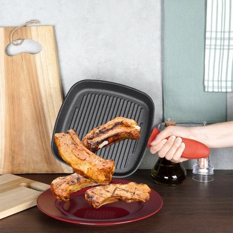 Patelnia Indukcja Gaz do Grillowania Żeliwna Kwadratowa VILDE 24,5 x 24 cm