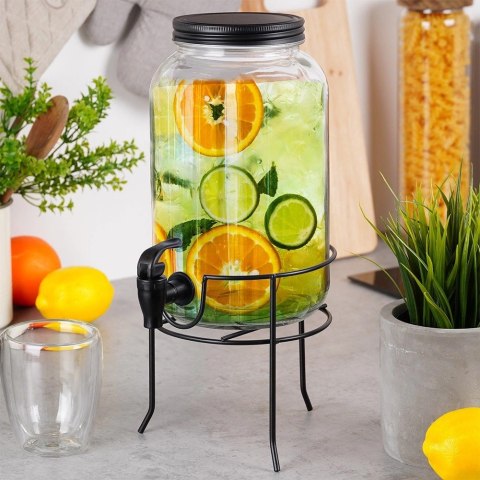 Słój Dozownik do Napojów z Kranikiem Czarnym Stojakiem Szklany VILDE 3,2 L