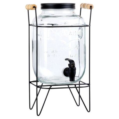 Słój Dozownik do Napojów z Kranikiem Czarnym Stojakiem Szklany VILDE 4,2 L