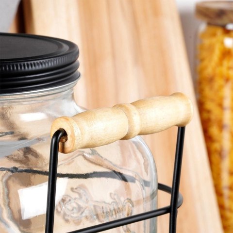 Słój Dozownik do Napojów z Kranikiem Czarnym Stojakiem Szklany VILDE 4,2 L