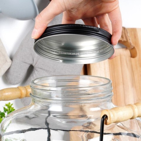 Słój Dozownik do Napojów z Kranikiem Czarnym Stojakiem Szklany VILDE 5,5 L