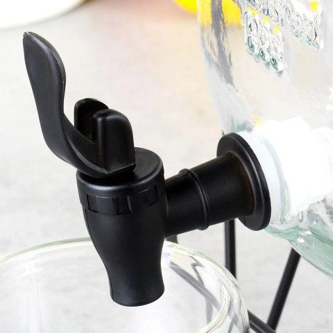 Słój Dozownik do Napojów z Kranikiem Czarnym Stojakiem Szklany VILDE 5,5 L