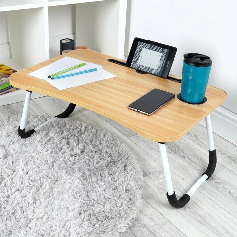 Stolik Składany Pod Laptopa Tablet do Łóżka Śniadaniowy Brązowy VILDE