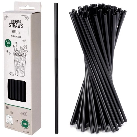 Słomki do Napojów Czarne Zestaw 50 szt. Wielorazowe 22 cm VILDE
