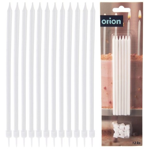 Świeczki do Tortu Długie 12 szt. 14,5 cm ORION Białe z Podstawkami