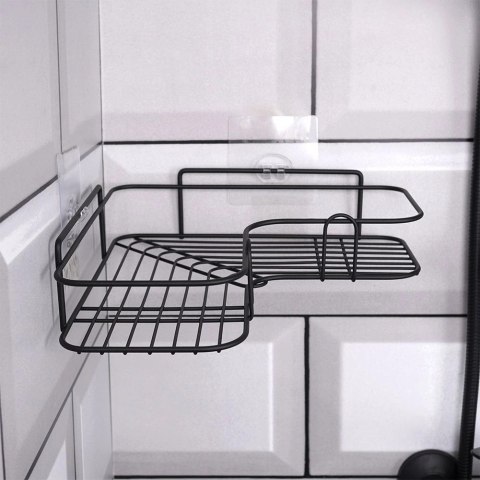 Półka pod Prysznic Metalowa Łazienkowa Czarna Przyklejana VILDE 26,5x26,5cm