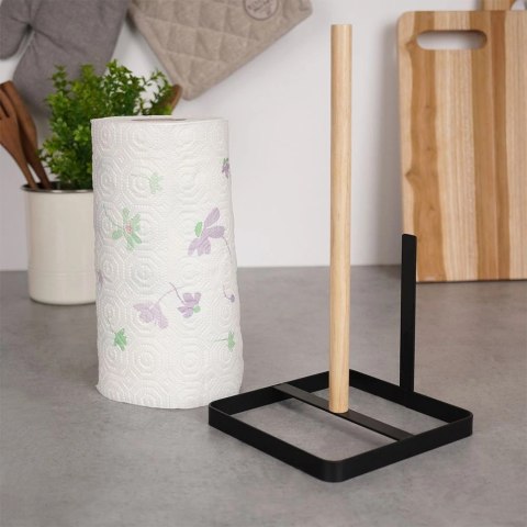Stojak na Ręcznik Papierowy Drewno Metal Czarny Wolnostojący 30 cm VILDE