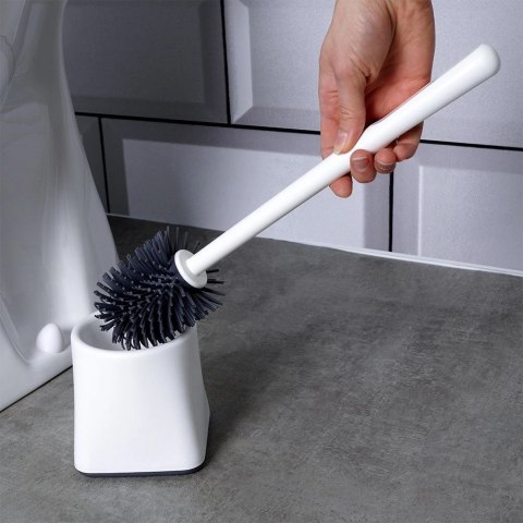 Szczotka Silikonowa do WC Ze Stojakiem Biała z Ociekaczem Łazienkowa ORION