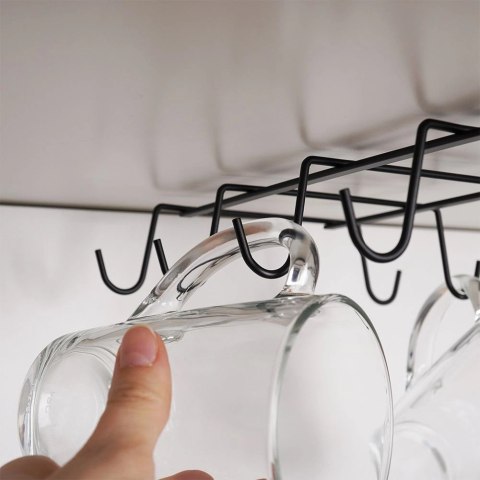 Wieszak na Kubki Metalowy Czarny VILDE Podszafkowy LOFT 29 x 18,5 cm