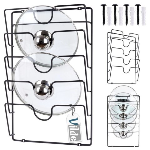 Wieszak na Pokrywki Metalowy VILDE Czarny na 5 Pokrywek LOFT
