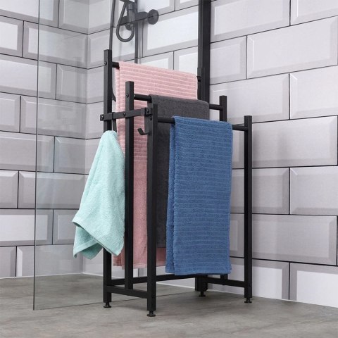 Wieszak Na Ręczniki Stojący Metalowy Czarny Solidny VILDE 45,5x25,5x84 cm