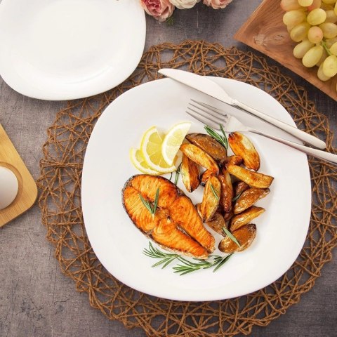 Talerz Obiadowy Płytki Szkło Białe LUNA Kwadratowy 26,5 cm ORION