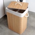 Kosz na Pranie Ubrania Składany Dwukomorowy Bambusowy z Pokrywką 70 L VILDE