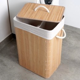 Kosz na Pranie Ubrania Składany Dwukomorowy Bambusowy z Pokrywką 70 L VILDE