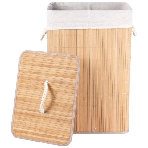 Kosz na Pranie Ubrania Składany Dwukomorowy Bambusowy z Pokrywką 70 L VILDE