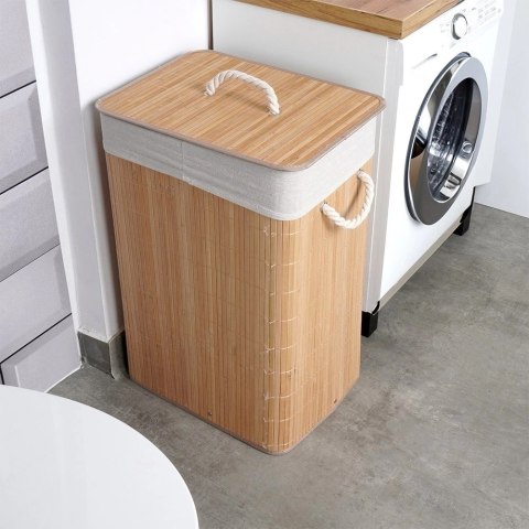 Kosz na Pranie Ubrania Składany Dwukomorowy Bambusowy z Pokrywką 70 L VILDE