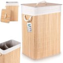 Kosz na Pranie Ubrania Składany Dwukomorowy Bambusowy z Pokrywką 70 L VILDE