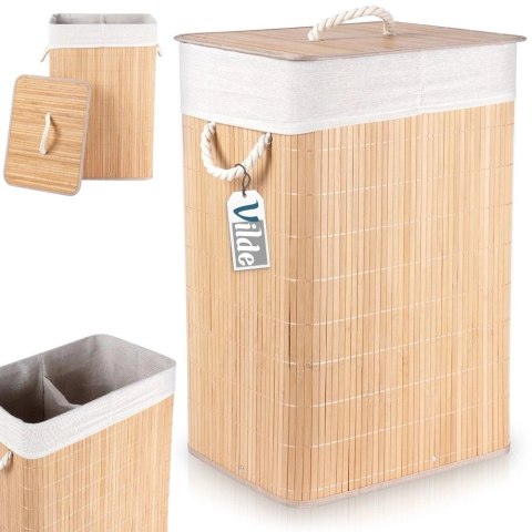 Kosz na Pranie Ubrania Składany Dwukomorowy Bambusowy z Pokrywką 70 L VILDE